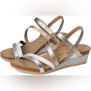 Leather Naot Hero sandals in soft silver, white and gold size 6